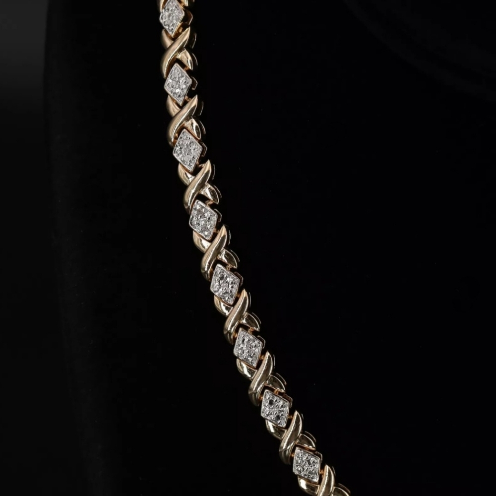 Sterling Silver 925 ROSS SIMONS 6mm Diamond XOXO 17.5" Gold Tennis Necklace 35g - Picture 9 of 12